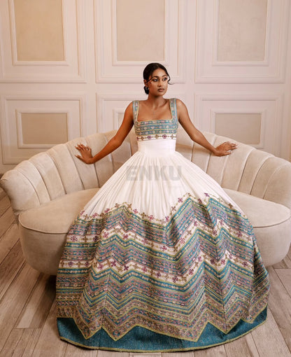 Modern Bridal Emerald Green Habesha wedding Dress – Luxury Ethiopian Kemis by ENKU Design