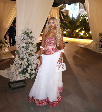 Red Contemporary Habesha Kemis – Ethiopian Evening Gala Dress with Tilf Details & Modern Silhouette