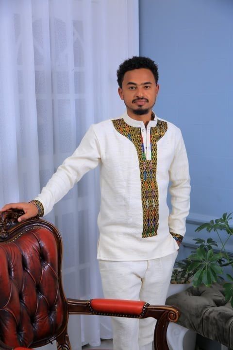 Classic Habesha Men's Shirt with Colorful Tibeb – Simple & Stylish