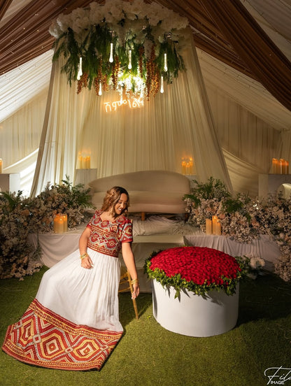 Red Habesha Wedding Dress – Full & Wide Tibeb Luxurious Ethiopian Bridal Kemis
