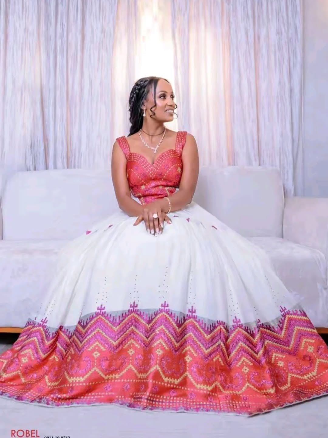 Red Ethiopian Traditional Dress – Modern Embroidered Wedding Dress with New Style & Elegant Design