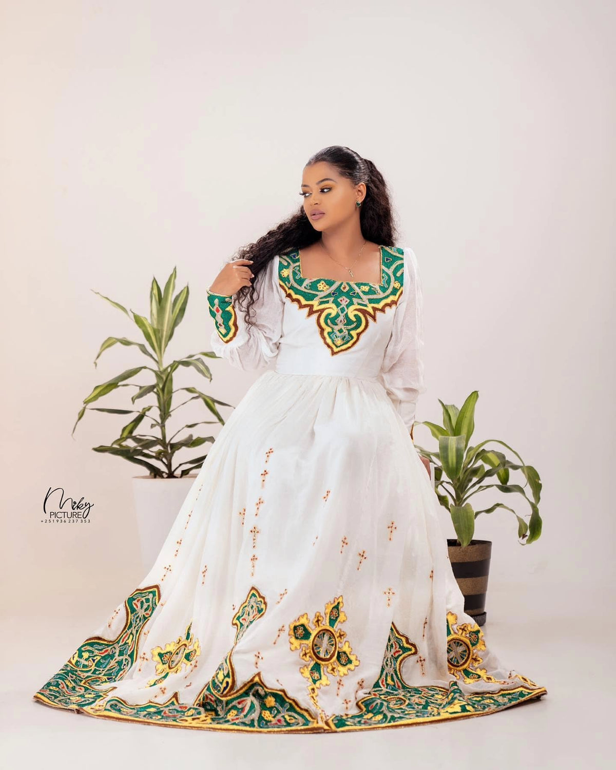 Women's blue Handwoven Cotton Habesha bridal Dress for Wedding | Custom Ethiopian tilf Zuria