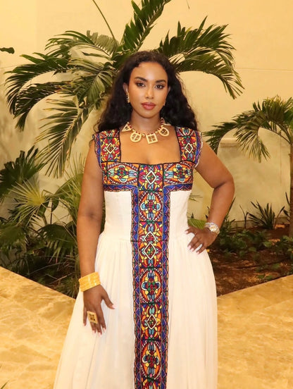 Women's Purple Traditional Cotton Habesha Zuria for Timkat | Traditional Ethiopian Dress with Tilf Border