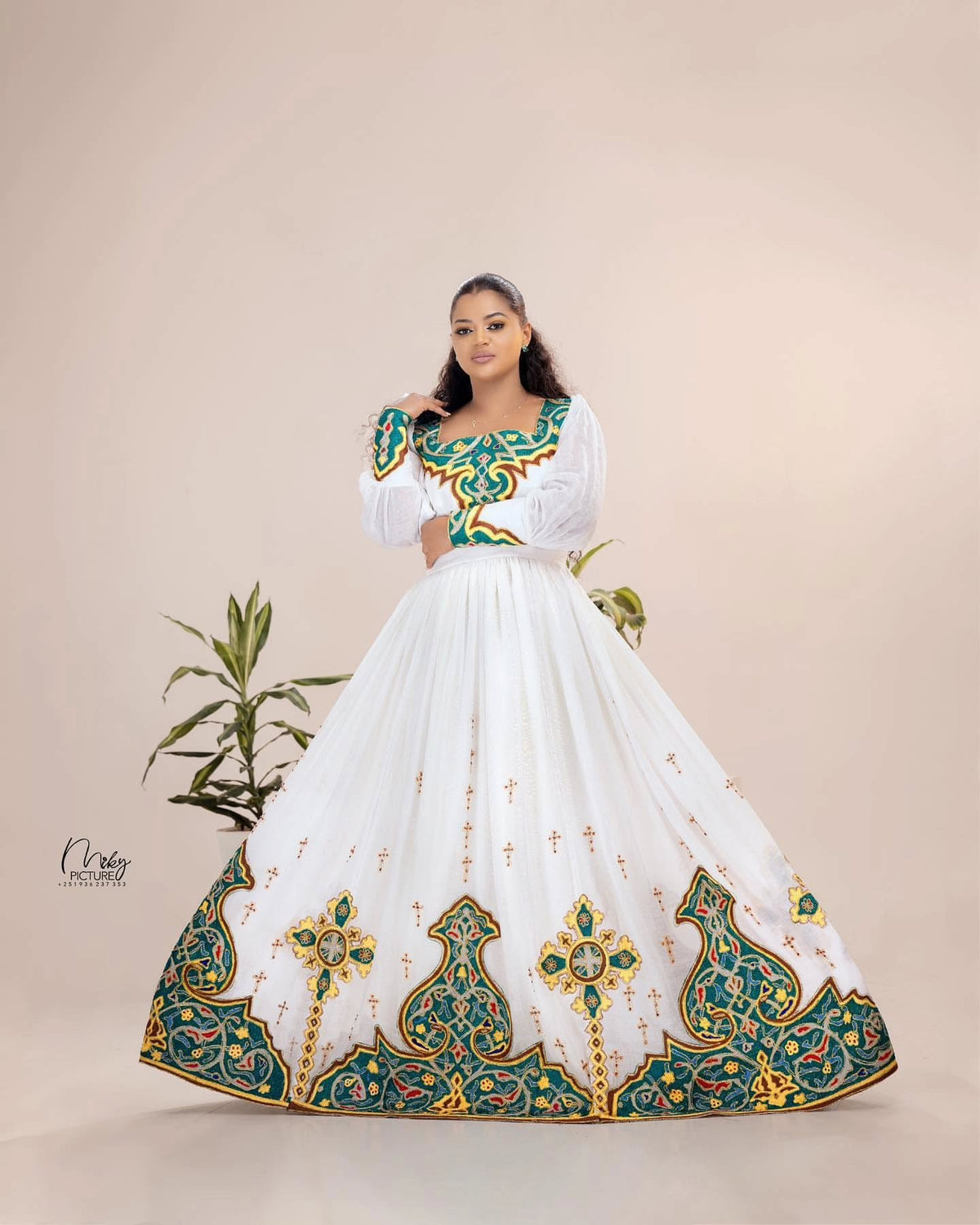 Women's blue Handwoven Cotton Habesha bridal Dress for Wedding | Custom Ethiopian tilf Zuria