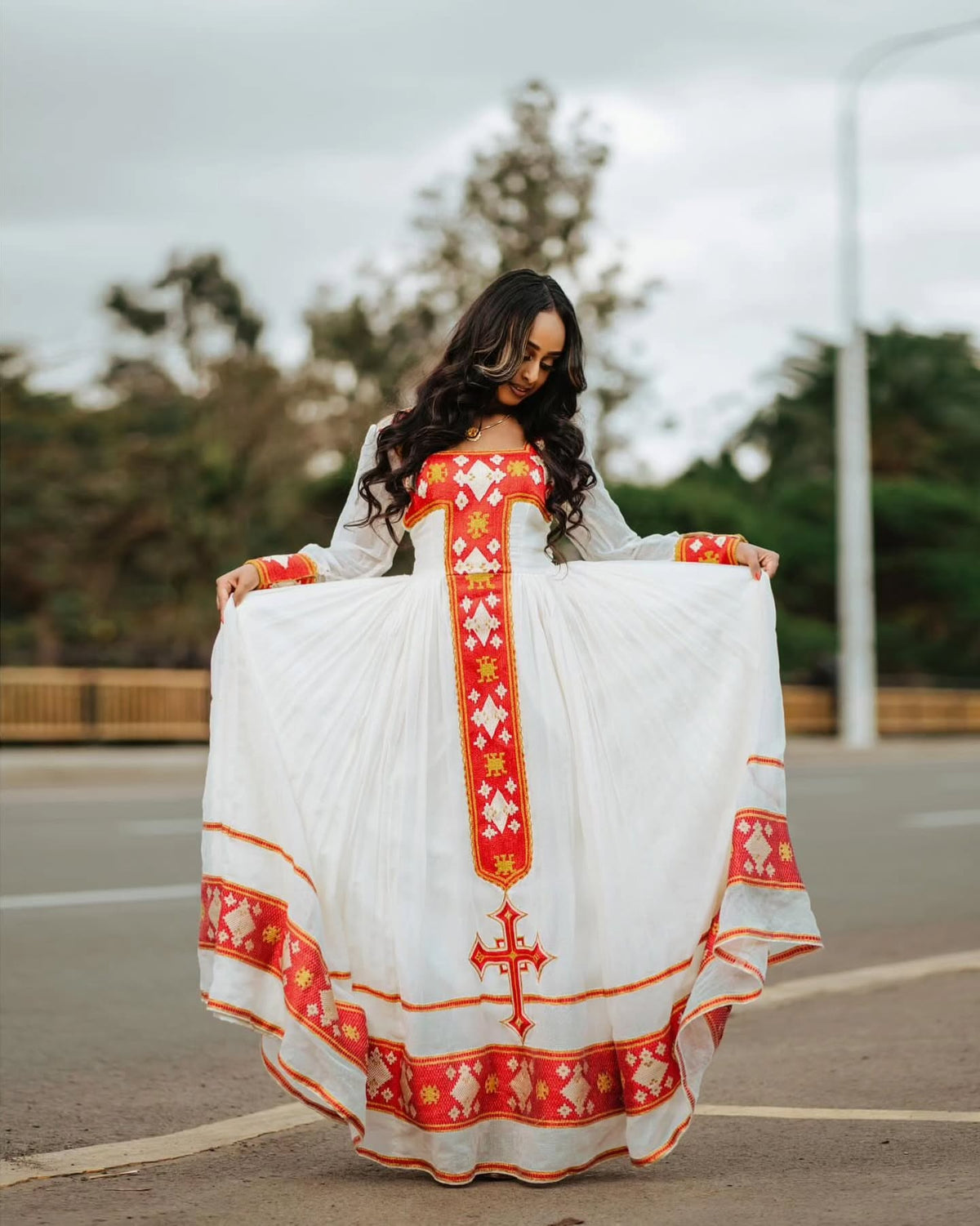 Women's Red Handwoven Cotton Habesha Zuria for Cultural Events | Traditional Ethiopian Dress with Tibeb Border