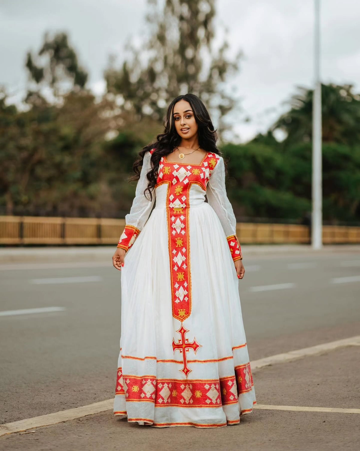 Women's Red Handwoven Cotton Habesha Zuria for Cultural Events | Traditional Ethiopian Dress with Tibeb Border