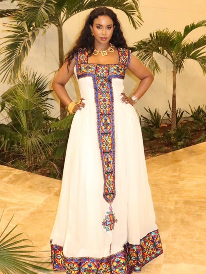 Women's Purple Traditional Cotton Habesha Zuria for Timkat | Traditional Ethiopian Dress with Tilf Border