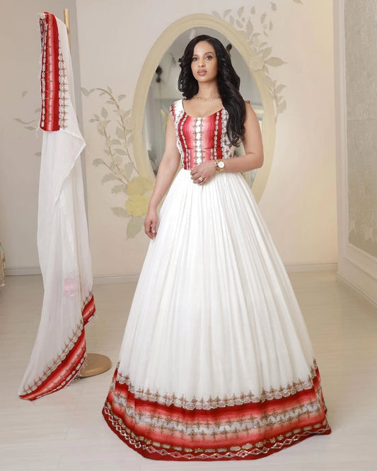 Red Ethiopian Dress Traditional | Elegant Handwoven Kemis Collection
