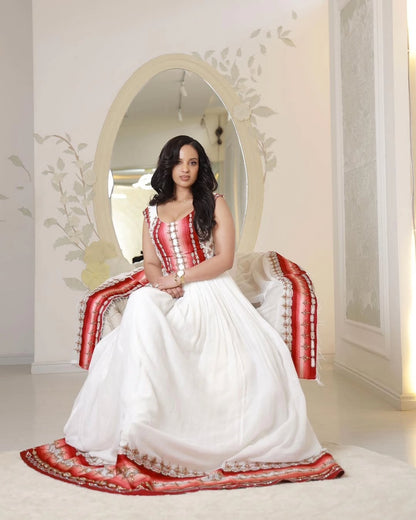 Red Ethiopian Dress Traditional | Elegant Handwoven Kemis Collection