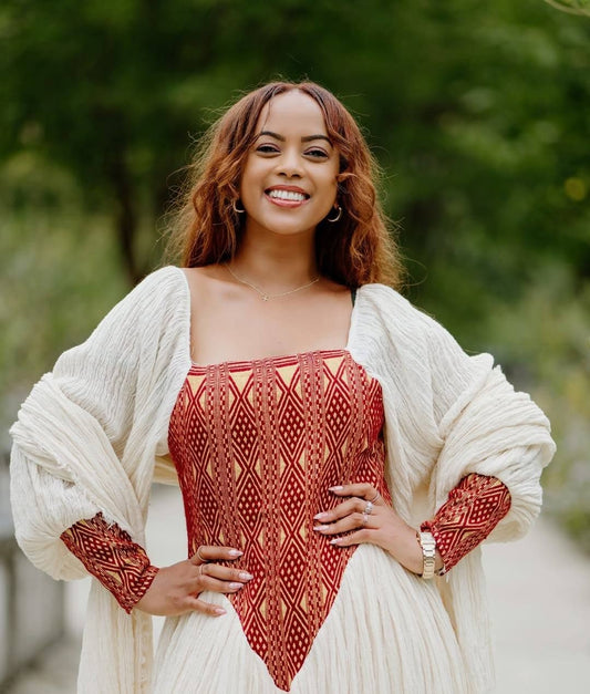 Red Ethiopian Clothing | Vibrant Dress for Weddings and Events