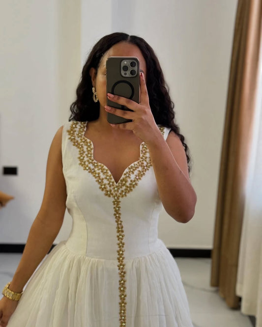አዲስ ዘመናዊ የወርቅ ጥልፍ የሐበሻ ልብስ – ለቤተሰብ ዝግጅቶች