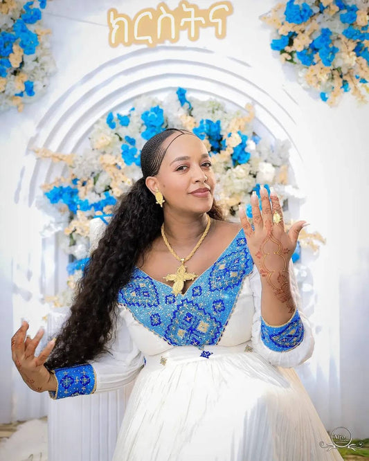 The Ethiopian Store | Blue Cultural Habesha Dress for Women Online