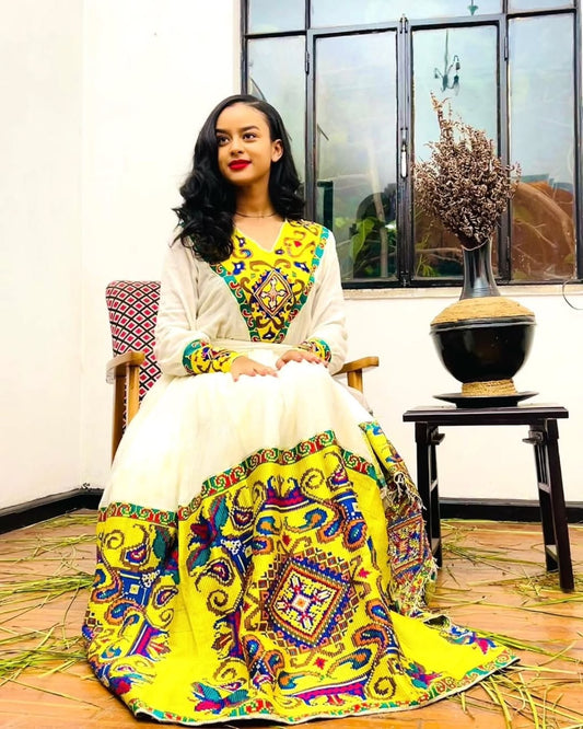 ቢጫ የሐበሻ ቀሚስ  | ዘመናዊ የሐበሻ ልብስ