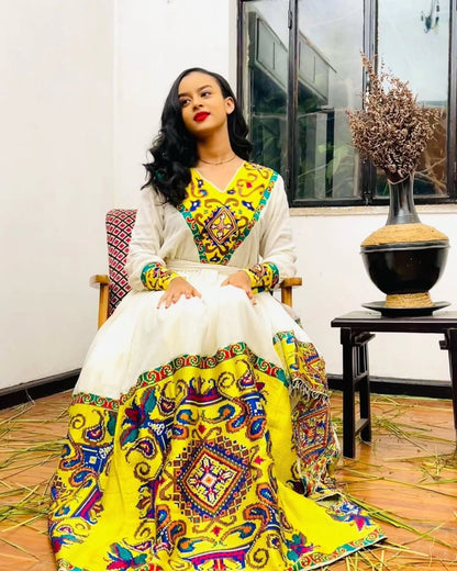 ቢጫ የሐበሻ ቀሚስ  | ዘመናዊ የሐበሻ ልብስ