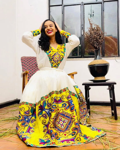 ቢጫ የሐበሻ ቀሚስ  | ዘመናዊ የሐበሻ ልብስ