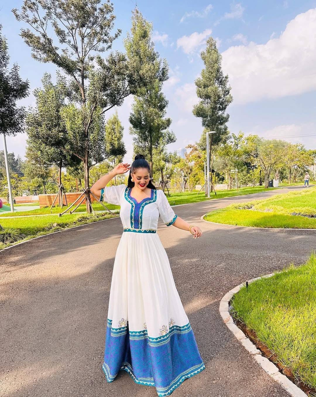 Blue Ethiopian Clothing | Traditional Cotton Dress for Festivals