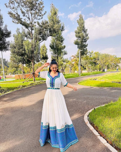 Blue Ethiopian Clothing | Traditional Cotton Dress for Festivals