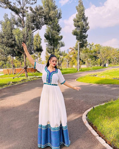 Blue Ethiopian Clothing | Traditional Cotton Dress for Festivals