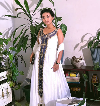 Green Habesha Dress | Classic Ethiopian Kemis for Cultural Celebrations