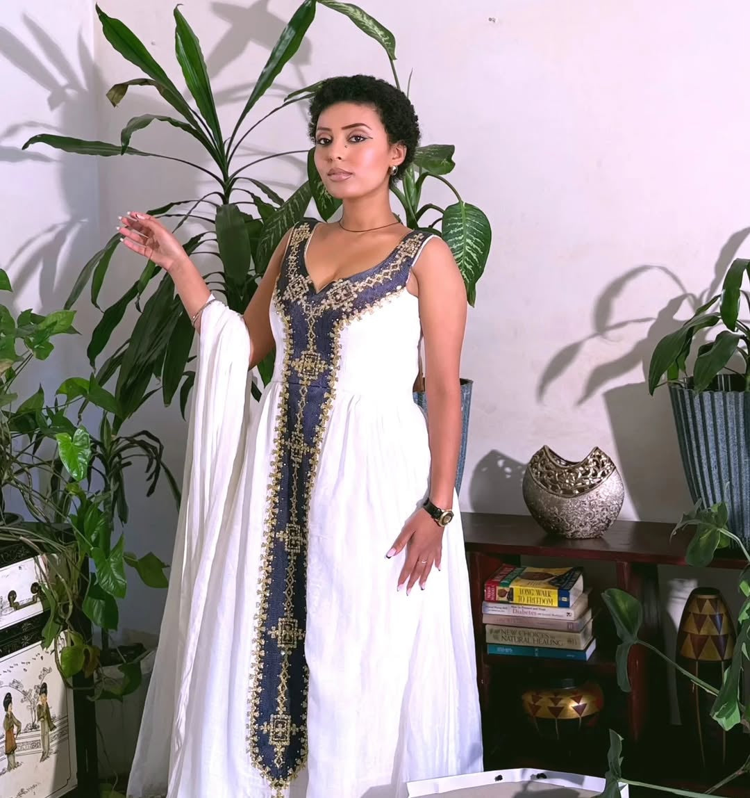 Green Habesha Dress | Classic Ethiopian Kemis for Cultural Celebrations
