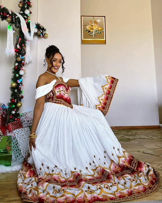 Red Habesha Dress – Traditional Ethiopian Outfit for Brides & Guests