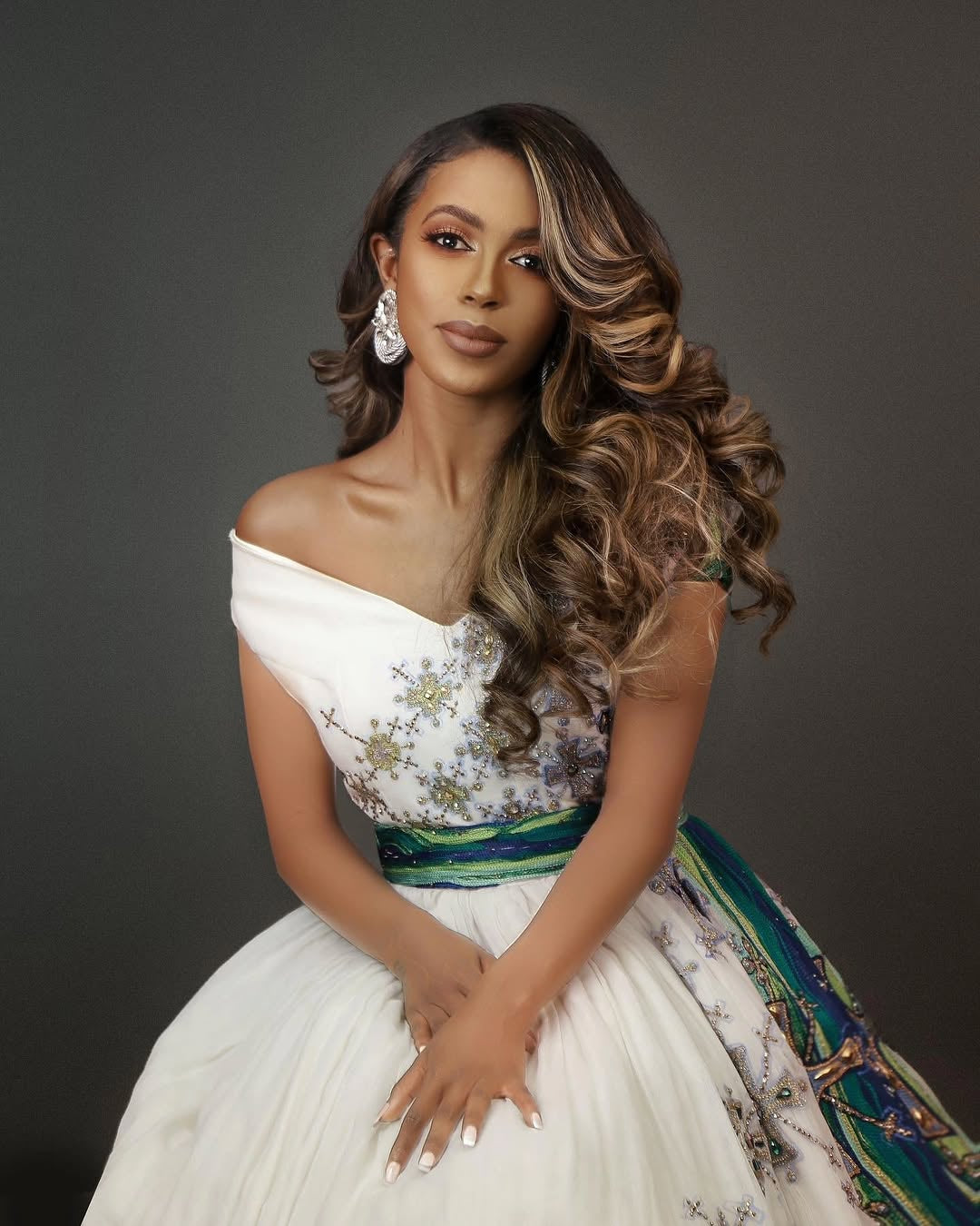 Blue Ethiopian Clothing – Bridal Kemis with Handwoven Borders