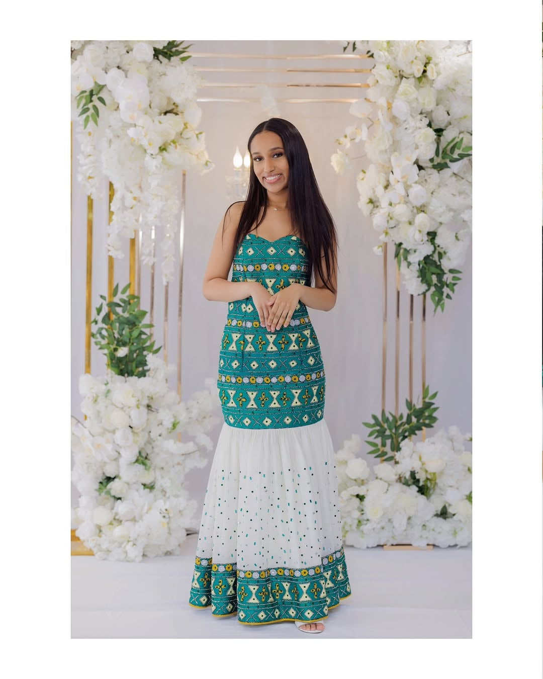 Soft Mint Green Habesha Dress – Gentle Color with Silver & White Tibeb
