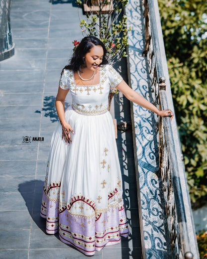 Purple Eritrean Dress – Traditional Cultural Outfit for Special Occasions