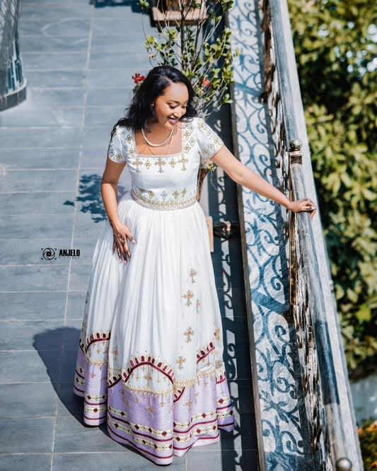 Purple Eritrean Dress – Traditional Cultural Outfit for Special Occasions