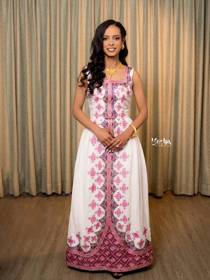 Pink Ethiopian Kemis – Elegant Cultural Outfit for Birthdays, Evening Events, Family Celebrations & Social Gatherings