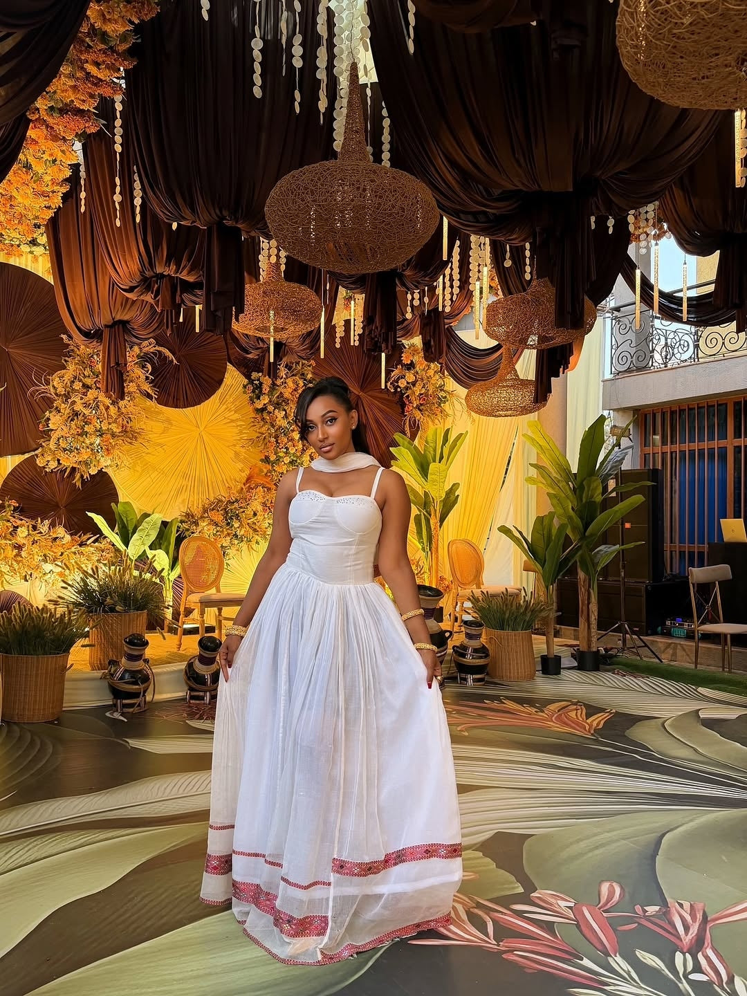 Pink Ethiopian Traditional Crospet Dress – Handcrafted Crochet Cultural Gown with Artistic Pattern for Weddings, Engagements & Elegant Celebrations