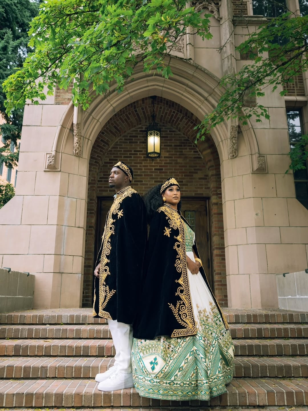 Green Habesha Couple Wedding Matching Set with Kaba – Elegant Ethiopian Traditional Outfits for Couples Celebrating Love, Unity, and Grace