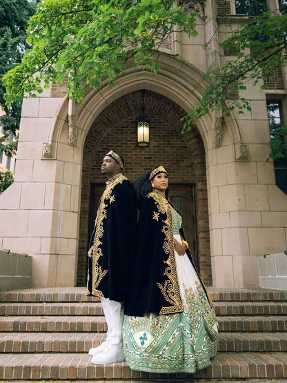 Green Habesha Couple Wedding Matching Set with Kaba – Elegant Ethiopian Traditional Outfits for Couples Celebrating Love, Unity, and Grace