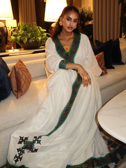 Green Habesha Libs – Modern Ethiopian Traditional Outfit with Clean Silhouette for Cultural Events and Stylish Occasions
