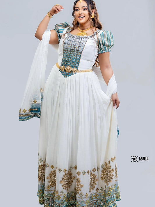 Green Ethiopian Traditional Dress – Simple and Elegant Habesha Kemis for Cultural Events and Gatherings