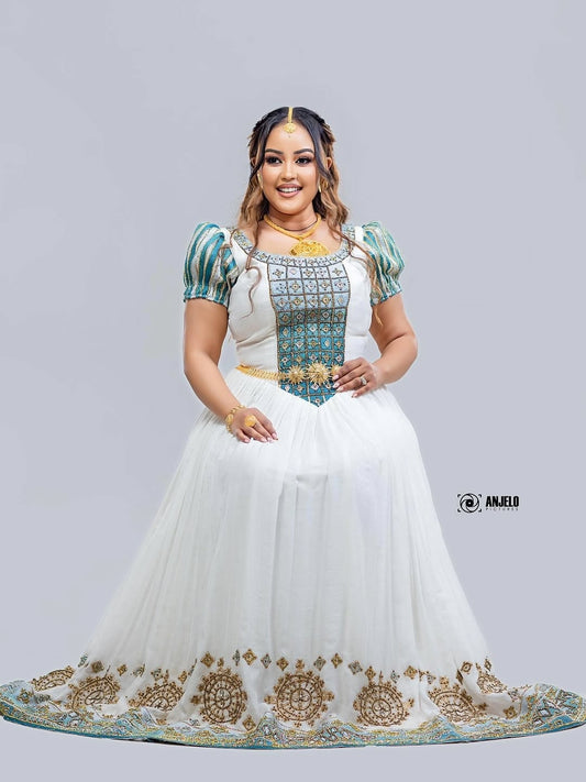 Green Ethiopian Traditional Dress – Simple and Elegant Habesha Kemis for Cultural Events and Gatherings