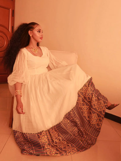 Brown Ethiopian Libs – Elegant Traditional Dress with Soft Structure for Gatherings, Celebrations, and Cultural Occasions