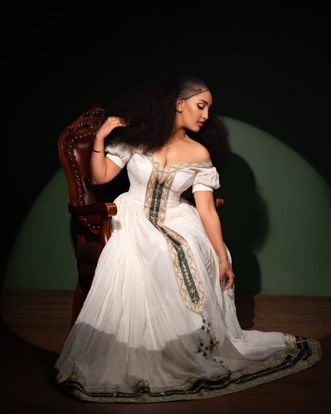 Green Ethiopian Dress – handwoven cotton with Minimalist Habesha Kemis