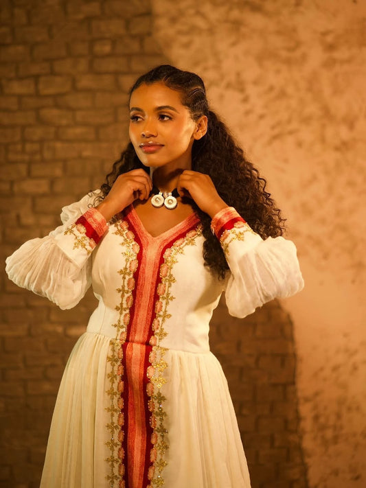 Red Ethiopian Dress Traditional | Vibrant Cotton Kemis for Celebrations