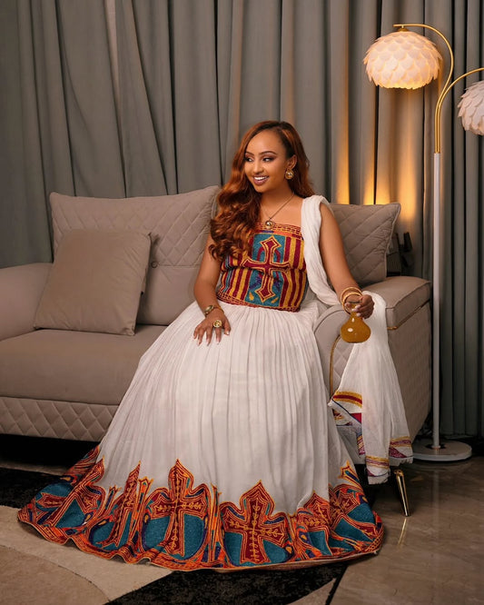 Orange Ethiopian Clothing | Lightweight Dress for Festivals