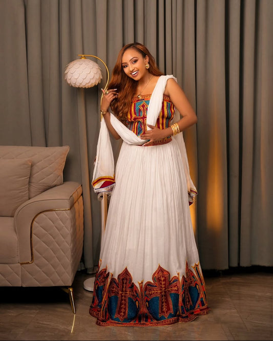 Orange Ethiopian Clothing | Lightweight Dress for Festivals