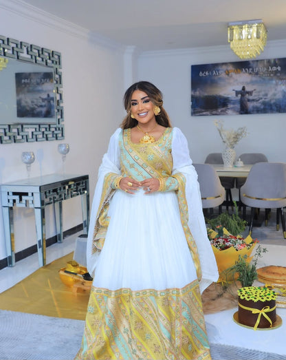 Gold Ethiopian Dress Traditional | Elegant Dress for Special Occasions