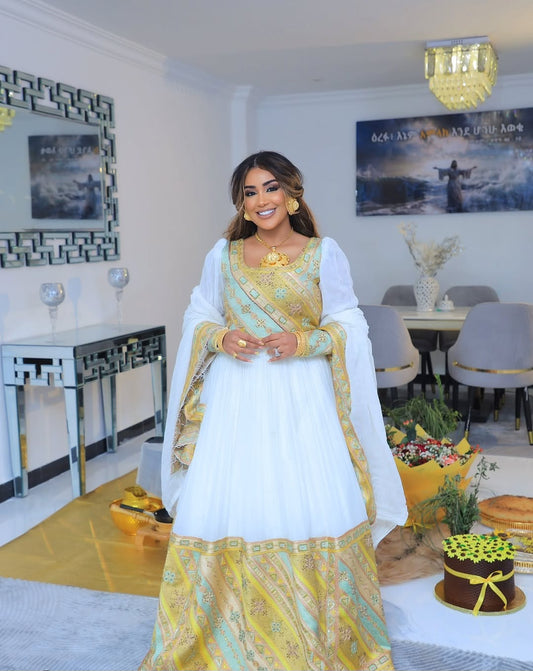 Gold Ethiopian Dress Traditional | Elegant Dress for Special Occasions