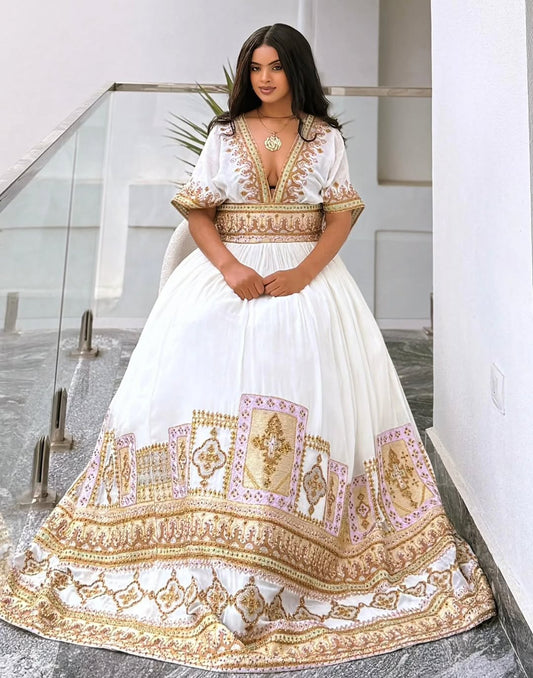 Gold Habesha Clothes | Luxurious Ethiopian Dress for Weddings
