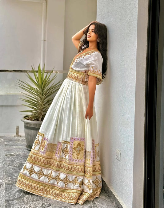 Gold Habesha Clothes | Luxurious Ethiopian Dress for Weddings