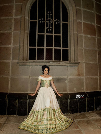 Gold & Green Ethiopian Wedding Dress – Bridal Habesha Kemis