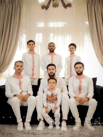 Pink Ethiopian Family Matching Set – Coordinated Habesha Outfits for Weddings, Melse & Special Celebrations