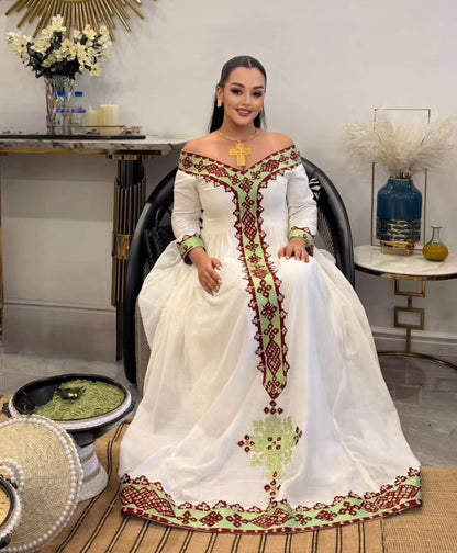 Green Habesha Store Dress with Embroidery for Enkutatash Festivities
