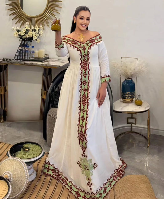Green Habesha Store Dress with Embroidery for Enkutatash Festivities
