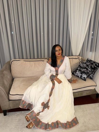 Brown Habesha Kemis – Classic Ethiopian Dress with Timeless Fit for Cultural Gatherings and Special Occasions